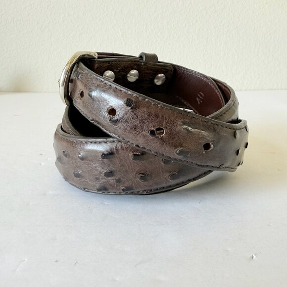 Rod Patrick Mens Full Quill Ostrich Leather Belt Dark Brown 1.25” Taper Sz 36 - Picture 2 of 11